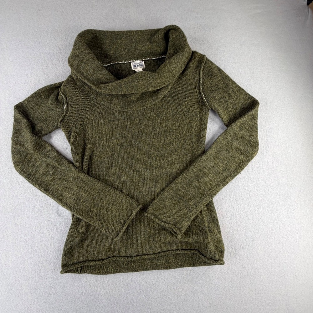 Converse One Star Cowl Neck Pullover Sweater Size S Olive Green Ramie Wool Blend